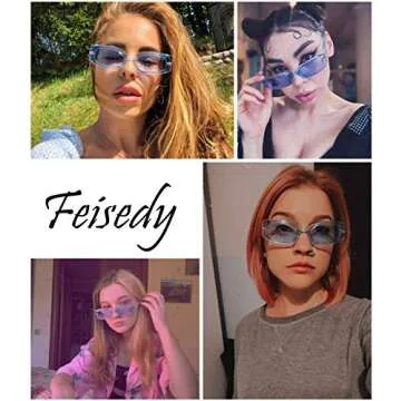 FEISEDY Retro Rectangle Sunglasses Women Men Vintage 90s Small Glasses Thick Narrow Fashion Y2K Plas...