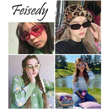 FEISEDY Retro Rectangle Sunglasses Women Men Vintage 90s Small Glasses Thick Narrow Fashion Y2K Plastic Glasses B2462