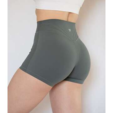 TomTiger Workout Shorts for Women High Waist Gym Fitness Running Yoga Bike Active Exercise Women's Short Tummy Control 3" (S, Eucalyptus Green)