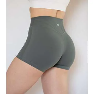 TomTiger Workout Shorts for Women High Waist Gym Fitness Running Yoga Bike Active Exercise Women's Short Tummy Control 3" (S, Eucalyptus Green)