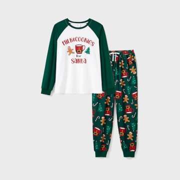 Family Matching Women Chritsmas Pajamas: Green Gingerbread Man Candy Cane And Chritsmas Trees Patter...