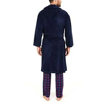 Nautica Men's Long Sleeve Cozy Soft Plush Shawl Collar Bathrobe - Comfort and Style in Navy