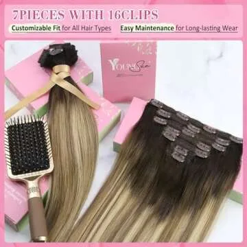 YoungSee Clip Hair Extensions Brown Balayage Clip on Human Hair Extensions Dark Brown Roots Blending into Medium Brown with Warm Blonde Highlight Clip in Real Hair Extensions for Volume 120G 20In 7Pcs