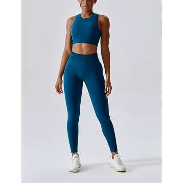 ABOCIW Workout Sets for Women, High Impact Racerback Sports Bra Crop Tops and Seamless Tummy Control High Waist Leggings 2 Piece Gym Yoga Outfits Navy Blue Small