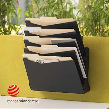 STEALTHO Desk & Wall File Organizer 5 Slot - Folder File Holder Desktop Organizer Paper Sorter - Office Mail Dokument Storage - Boltless Assembly - Black