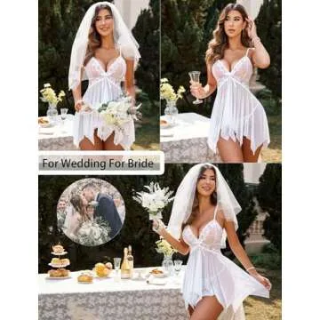 Avidlove Wedding Lingerie for Bride Lace Babydoll Sexy Lace Sleepwear for Women White XL