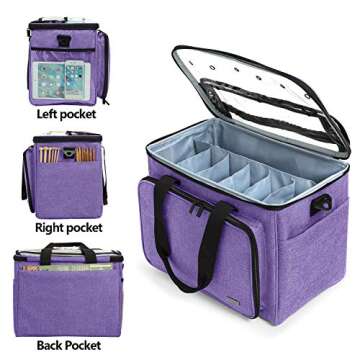 Teamoy Knitting Bag, Yarn Tote Organizer with Inner Divider (Sewn to Bottom) for Crochet Hooks, Knitting Needles(Up to 14”), Project and Supplies, Purple -No Accessories Included