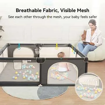COMOMY Playpens for Babies and Toddlers, 79"x71" Baby Playard Extra Large, Safe and Non-Slip Baby Fence, Full Mesh Design, Indoor & Outdoor Kids Activity Center, Baby Play Pens (Dark Grey)