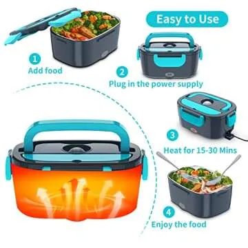 CHARMDOO Electric Lunch Box, Food Warmer Heater 12V 24V 110V, 80W Faster Heated Lunch Box for Car/Truck/Home Portable Heating Boxes with 1.5L 304 SS Container Fork & Spoon