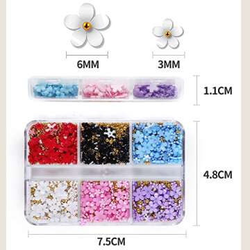 3D Colorful Flower Nail Charms White Pink Color Blue Purple Black Flowers Acrylic Nail Charms with M...