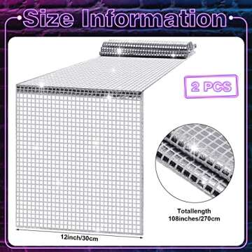 12 x 108 Inch Disco Table Runner Glitter 70s Mirror Foil Table Cover Birthday Party Supplies The 70s Dance Party Theme(2 Pcs)