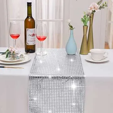 12 x 108 Inch Disco Table Runner Glitter 70s Mirror Foil Table Cover Birthday Party Supplies The 70s Dance Party Theme(2 Pcs)