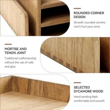 KIRIGEN Wood Desk Organizer 5 Trays - Desktop Document Letter Tray for Folders, Mail,File -Nature 3-Tier Office Mail Sorter Organizer Rack/Telephone Stand/Document Holder Dark Brown(2TP-DBR)