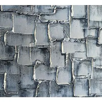 MyArton Textured Abstract Squares Canvas Wall Art Hand Painted Modern Silver Oil Painting for Decoration Ready to Hang 48x24inch