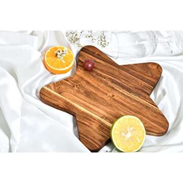 Affinity Decor Organic Acacia kitchen Cutting Chopping Board Platter Wine Holder with Handles for Butcher Block Cheese and Vegetables Fruit & Salad (Star Board 12"L x 12"W)