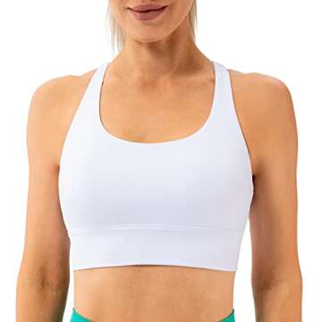 Lavento Women's Strappy Sports Bra Long Line Medium Support Energy Workout Top - White (X-Large)