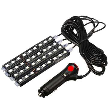 Car Interior Lights, EJ's SUPER CAR 4pcs 36 LED DC 12V Waterproof Atmosphere Neon Lights Strip for Car-Car Auto Floor Lights,Glow Neon Light Strips for All Vehicles (Red)