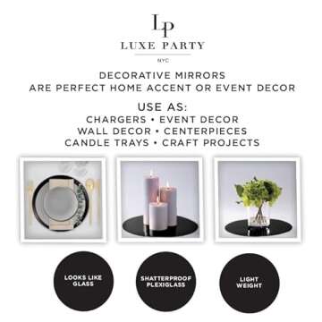 Luxe Party Round Mirror Charger Plates - Set of 12