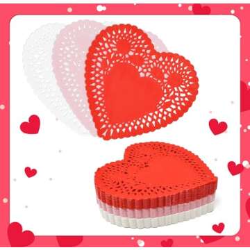 360 Pcs 4 Inch Mini Valentine Heart Doilies Cutouts Paper Lace Doily Red Pink White Valentine's Craft Gift Set for Valentine's Day Party Decor
