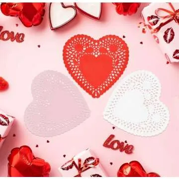 360 Pcs 4 Inch Mini Valentine Heart Doilies Cutouts Paper Lace Doily Red Pink White Valentine's Craft Gift Set for Valentine's Day Party Decor