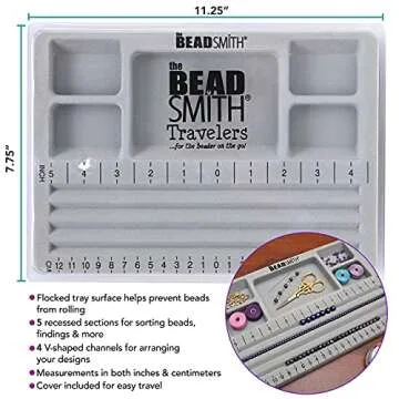 The Beadsmith Mini Bead Board - Grey Flocked, 4 Straight Channels, 5 Recessed Compartments, 7.75 x 11.25 inches, Design Boards for Creating Bracelets, Necklaces and Other Jewelry