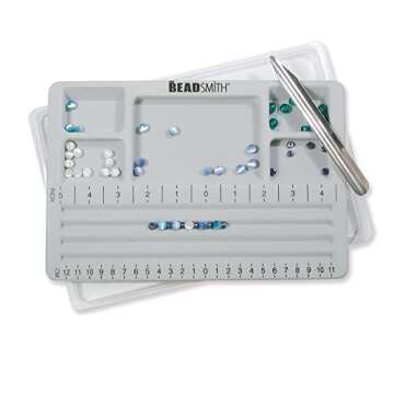 The Beadsmith Mini Bead Board - Grey Flocked, 4 Straight Channels, 5 Recessed Compartments, 7.75 x 11.25 inches, Design Boards for Creating Bracelets, Necklaces and Other Jewelry