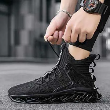 Drantren Men's Running Shoes Slip On Athletic Blade Sock Sneakers Hip Hop Tennis Fashion Black