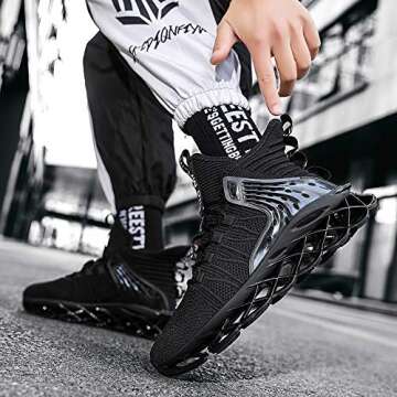 Drantren Men's Running Shoes Slip On Athletic Blade Sock Sneakers Hip Hop Tennis Fashion Black