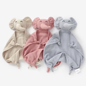 okdiy Organic Elephant Lovey Soft Muslin Baby Blanket