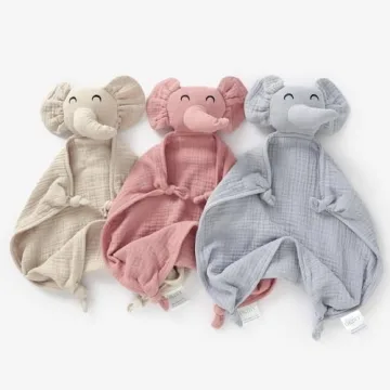 okdiy Organic Elephant Lovey Soft Muslin Baby Blanket