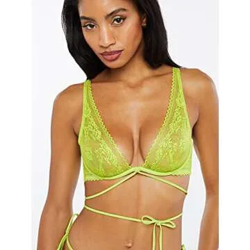 Savage X Fenty, Women's, Caged Lace Unlined Bra with Tie, Fuji Apple Green, 32A