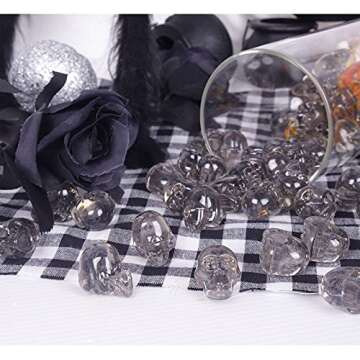 Crazy Night Mini Acrylic Skull Head Ornaments Halloween Party Decoration Pirate Cave Tomb Treasure Skull Figurine Decorative Statue Crystal Gray(50 Pieces)