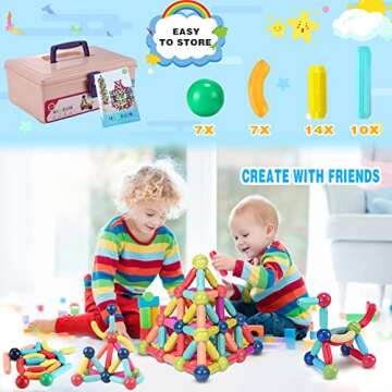 MKbobean Magnetic Balls and Rods Set, DIY Magnetic Sticks and Balls Building Set, 3D Magnet Learning Education STEM Toys, Toddler Kids Montessori Toys for 3+ Year Old Boys Girls Gifts (38PCS)