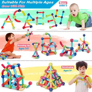 MKbobean Magnetic Balls and Rods Set, DIY Magnetic Sticks and Balls Building Set, 3D Magnet Learning Education STEM Toys, Toddler Kids Montessori Toys for 3+ Year Old Boys Girls Gifts (38PCS)