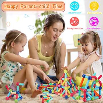 MKbobean Magnetic Balls and Rods Set, DIY Magnetic Sticks and Balls Building Set, 3D Magnet Learning Education STEM Toys, Toddler Kids Montessori Toys for 3+ Year Old Boys Girls Gifts (38PCS)