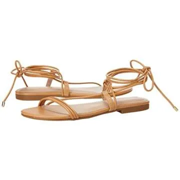 The Drop Women's Samantha Flat Strappy Lace-Up Sandal, Doe Tan, 6