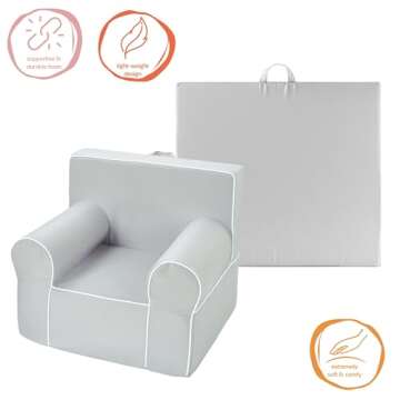 Heritage Kids Grey Everywhere Foam Armchair with Carry Handle and Removable Cover,25"x21"x22",Ages 3+