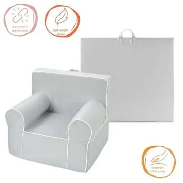 Heritage Kids Grey Everywhere Foam Armchair with Carry Handle and Removable Cover,25"x21"x22",Ages 3+