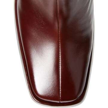 Dsevht Dark Red Leather Knee High Boots for Women - Stylish Chunky Heels