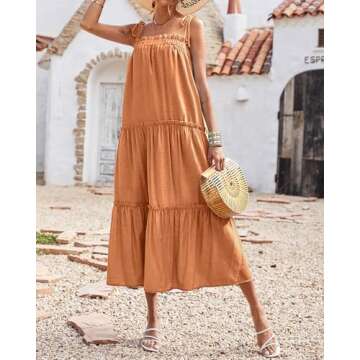 BTFBM Women 2024 Summer Maxi Dresses Sleeveless Spaghetti Strap Casual Sundress Tiered Ruffle Boho Cami Beach Long Dress