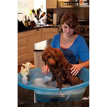 Pet Gear Pup-Tub, Bathtub for Dogs and Cats up to 20lbs, Easy Drain, Tethers Included, Ocean Blue