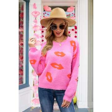Cute and Cozy Sweater for Women with Lip Graphic - Perfect for Winter Nights!