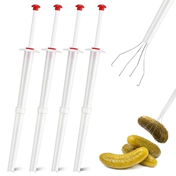 Meekoo Set of 4 Pickle Picker Stainless Steel and Plastic Pickle Pincher - 8 Inch Deluxe Grabber Too...