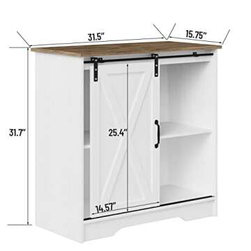 Farmhouse Coffee Bar Cabinet White Modern Kitchen Sliding Barn Door Storage Credenza Sideboard Buffe...