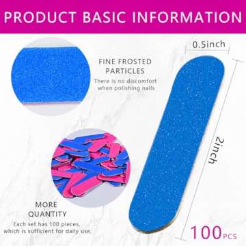 KISEER Mini Nail Files Bulk, 100 Pcs Disposable Double Sided Emery Boards Travel Size for Men, Women, Kids (2 Inch)