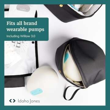 Idaho Jones Mini Breast Pump Bag, Compatible with Elvie Pumps | Black Small Breast Pump Bag with Wrist Strap | Easy to Clean | Padded to Protect Your Pump | Hands-Free Breast Pump Storage Bag