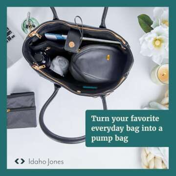 Idaho Jones Mini Breast Pump Bag, Compatible with Elvie Pumps | Black Small Breast Pump Bag with Wrist Strap | Easy to Clean | Padded to Protect Your Pump | Hands-Free Breast Pump Storage Bag