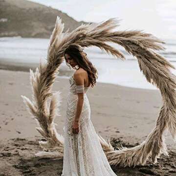 HUAESIN Natural Dried Pampas Grass 100pcs 17 Inch Tall Reed Grass Fluffy Pampas Grass Stems Dried Fl...