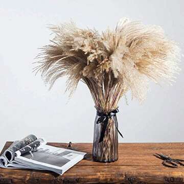 HUAESIN Natural Dried Pampas Grass 100pcs 17 Inch Tall Reed Grass Fluffy Pampas Grass Stems Dried Floral Arrangements for Boho Wedding Decor Home Decor Vase Wreath