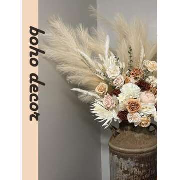 HUAESIN Natural Dried Pampas Grass 100pcs 17 Inch Tall Reed Grass Fluffy Pampas Grass Stems Dried Floral Arrangements for Boho Wedding Decor Home Decor Vase Wreath